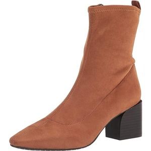 Donald Pliner Suede Angle Block Heel Ankle Boots Cognac Women's Size 6.5 NWB